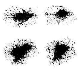 set of ink splashes, set of black ink splashes vector illustration, black and white grunge splatter background, a set of black ink circles brush stroke bundle on a white background,black and white ico
