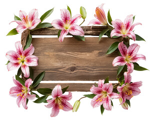 panneau de bois entouré de fleurs de lys sur fond transparent - png