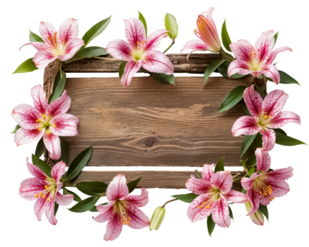 panneau de bois entouré de fleurs de lys sur fond transparent - png