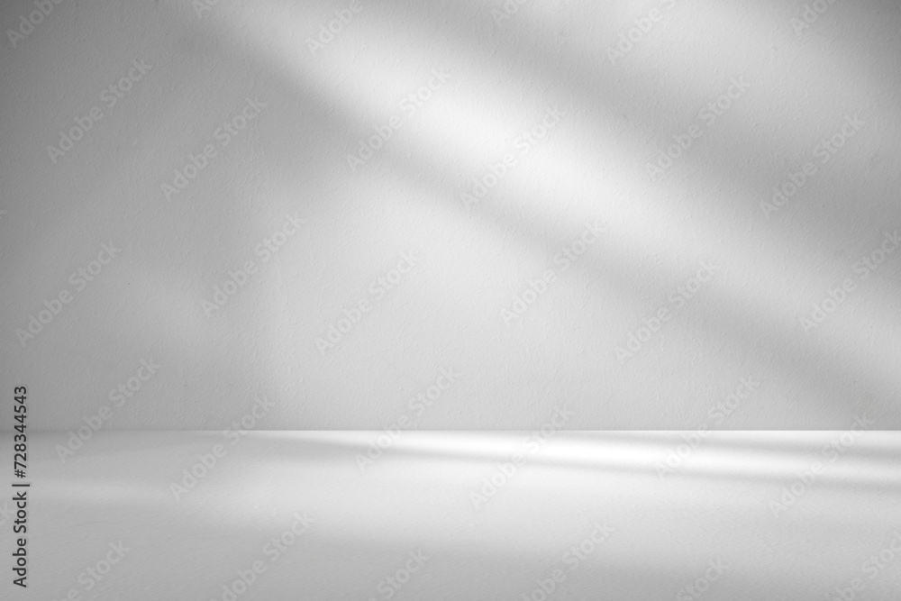 Poster Wall interior background, studio and backdrops show products.with shadow from window color white and grey. background for text insertion and presentation product	