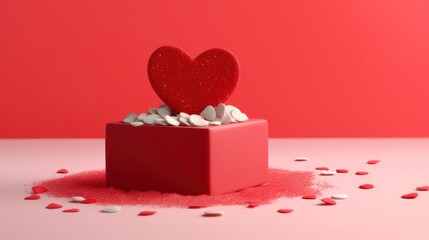 Valentines background with gifts and red heart. Generative Ai