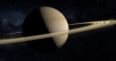 Saturn planet with rings in outer space among stars. © Sergey Fedoskin