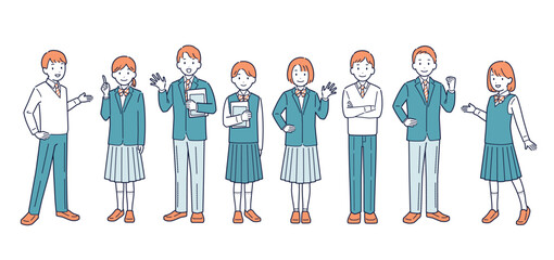 男子生徒と女子生徒の全身イラスト＿セット