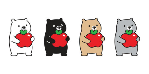 Bear polar icon apple vector fruit teddy pet cartoon character logo symbol illustration clip art isolated design