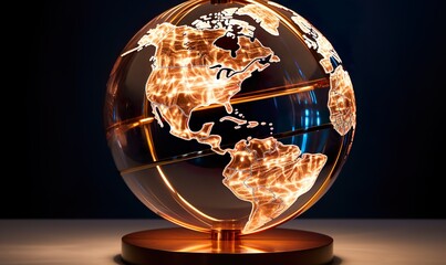 A globe where every continent, island, and landmass is intricately connected by shimmering copper lines - obrazy, fototapety, plakaty