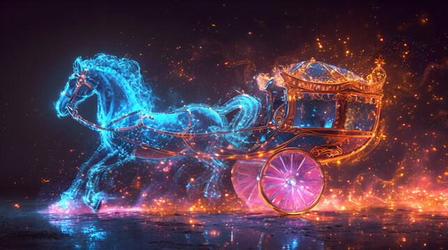 illustration glittering fairytale carriage with horse. generative ai