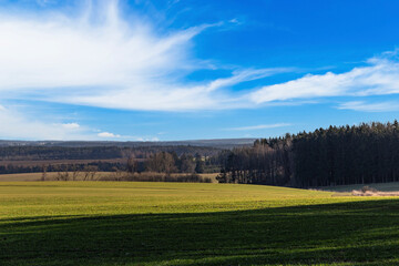 European rural landscape. Early springtime. Czechia.