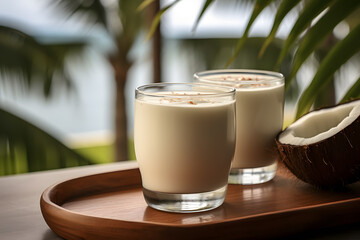 Coquito cocktail with cinnamon and coconut - obrazy, fototapety, plakaty