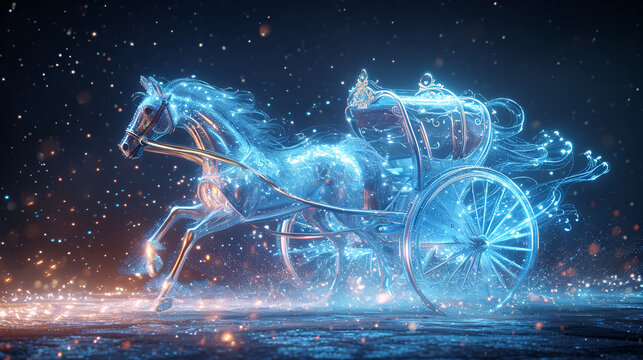 illustration glittering fairytale carriage with horse. generative ai