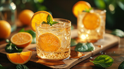 Refreshing drink with oranges.