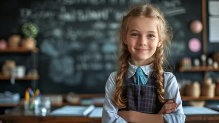 Classroom Radiance: Cheerful Schoolgirl Portrait