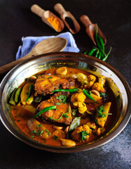 Katla Fish Curry with Seasonal Vegetables cooked in a traditional Bengali style