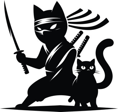 black and white cat with a sword