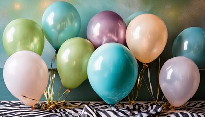 colorful helium balloons on retro pastel background birthday celebration and baby shower decor minimal creative idea for party event decor