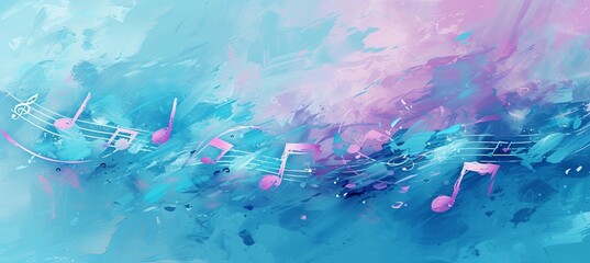 Dynamic abstract background with melodic music notes and signs forming an enchanting banner.