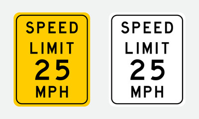 vector speed limit 25 MPH signs - obrazy, fototapety, plakaty