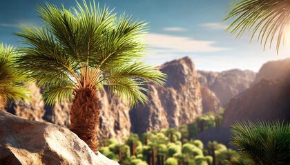 Fototapeta na wymiar phoenix rupicola tree cliff date palm trees on background and selective focus close up 3d render