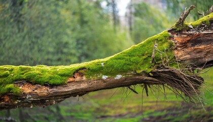 Obraz premium side view of rotten branch covered in green moss