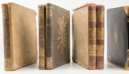 four vintage old books book cover on white background