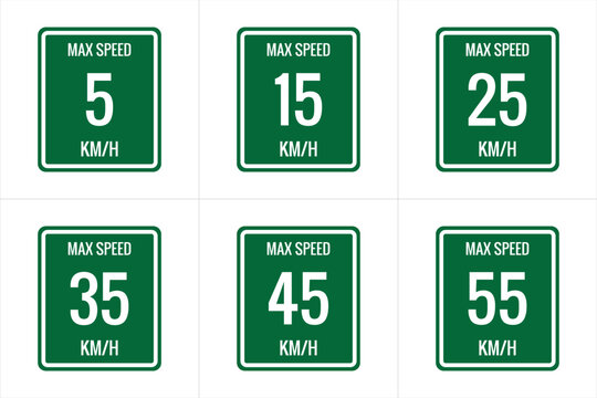 Maximum Speed limit sign 5 kmh, 15, 25, 35, 45, 55 Kmh, sign icon on white background vector illustration.