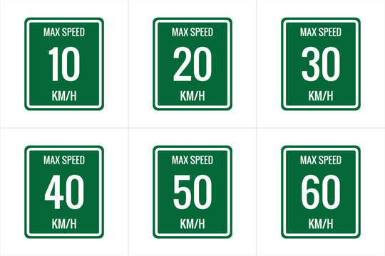 Maximum Speed limit sign 10 kmh, 20, 30, 40, 50, 60 Kmh, sign icon on white background vector illustration.