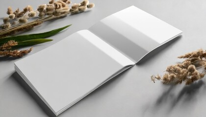 blank a4 photorealistic landscape brochure mockup on light grey background