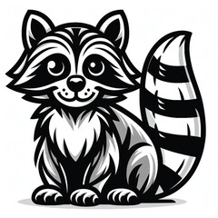 silhouette of raccoon on standing pose isolated on white background 