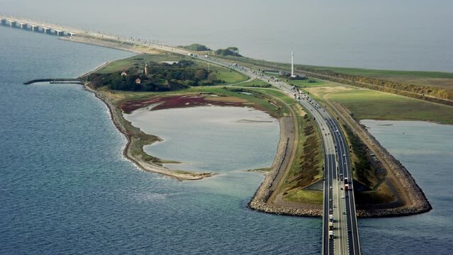 Cars In Transit On The Iconic Great Belt Bridge