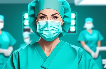 Fototapeta na wymiar Female surgeon in the operating room. Portrait of doctor