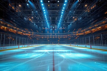 Illuminated hockey arena at the stadium - obrazy, fototapety, plakaty