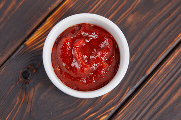 ketchup in the white bowl