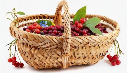 Fototapeta na wymiar handmade bast product basket for picking berries isolate on a white background