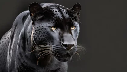 Zelfklevend Fotobehang black jaguar with a black background © Debbie