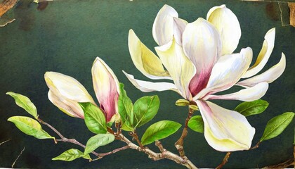 magnolia flower on background old botanical