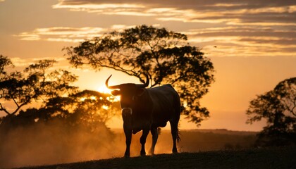 bull in the sunset