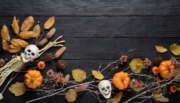 halloween on a black wooden background