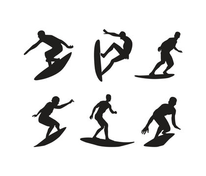  vector hand drawn silhouette of a surfer