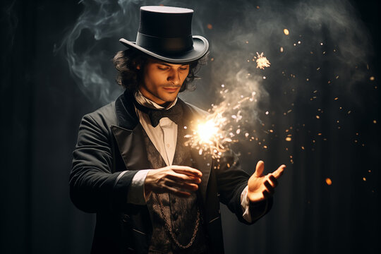 Male magician performs in front of an audience