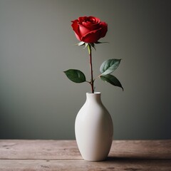 Red Rose in a White Vase