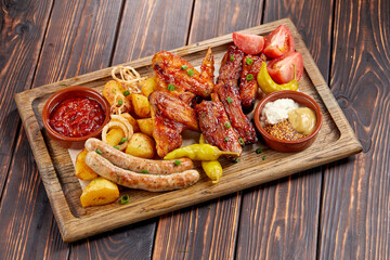 meat appetizer on the wooden background