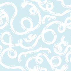 Seamless pattern of bright colorful abstract squiggles print, continuous line, textured scribble spiral and wavy lines. retro 80s. Chaotic ink crayon dry brush texture. Vector illustration.