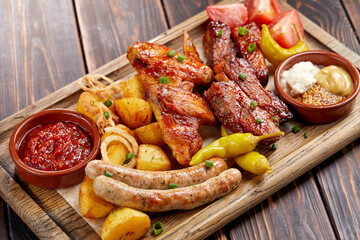 meat appetizer on the wooden background