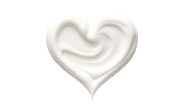 texture of a cosmetic smear of cream in the shape of a heart on a transparent background