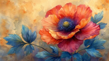 Flower Power A Vibrant Painting of a Flower in Full Bloom Generative AI