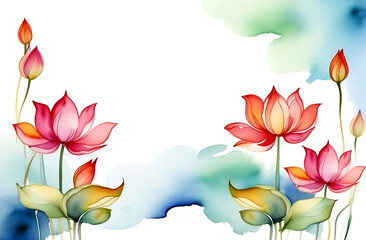 Watercolor frame,lotus border with an empty space for text