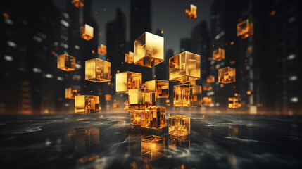 A group of cubes floating in the air, creating an abstract business and finance background.