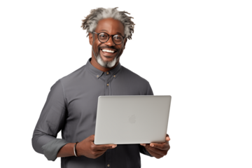 black man holding laptop