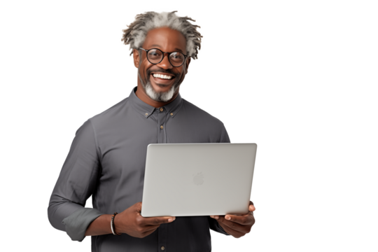 black man holding laptop