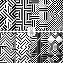 A set of vector seamless patterns. Modern geometric textures. Monochrome.