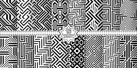 A set of vector seamless patterns. Modern geometric textures. Monochrome.